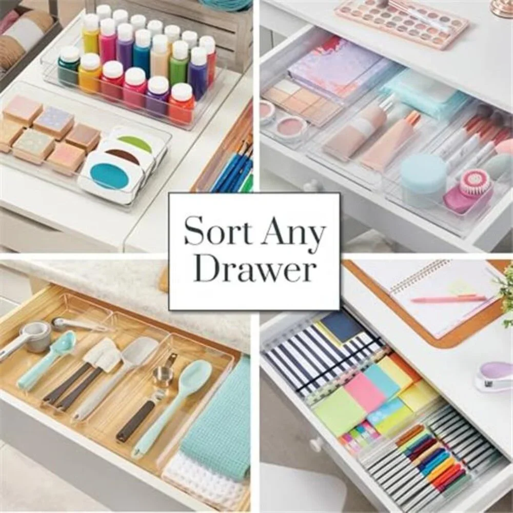 Clear Drawer Organizer Set 3 Piece Stackable Makeup Vanity Desk Storage Bins